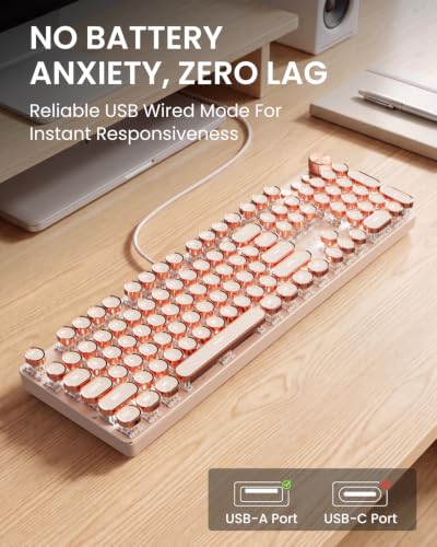 Image of EWEADN Typewriter Style Mechanical Gaming Keyboard, Wired Mechanical Keyboards, LED Backlight, Media Control Button, Wired Computer Keyboard, Switch