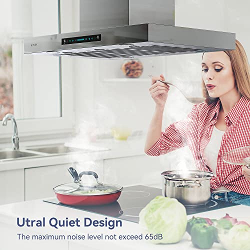 Iktch Upgrated 42"Island Mount Range Hood, 900 Cfm Ducted Range Hood With 4 Speed Fan, Stainless Steel Range Hood 42 Inch With Gesture Sensing & Touch Control Making Life Smarter Ikis02-42 #TOP5