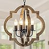 Farmhouse Orb Chandelier, Rustic Wood Chandelier for Dining Room, 4-Light Pendant Light for Kitchen Island Hallway Foyer Entryway Bedroom, Adjustable Height
