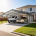 Shaical 20x20 FT Metal Carport, Heavy Duty 2 Car Garage Shed Kit with Reinforced Legs and Crossbeams, Galvanized Steel Roof Outdoor Car Canopy Shelter for Truck, Boat, RV, SUV, Tractor
