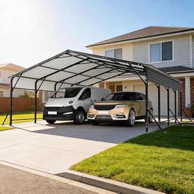 Shaical 20x20 FT Metal Carport, Heavy Duty 2 Car Garage Shed Kit with Reinforced Legs and Crossbeams, Galvanized Steel Roof Outdoor Car Canopy Shelter for Truck, Boat, RV, SUV, Tractor