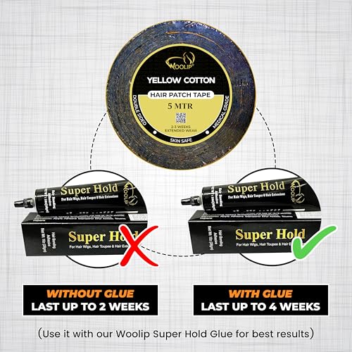 Image of Yellow Black Tape 5m Hair Patch Tape | Super Ultra Hold Up To 2-3 Weeks | Specially for Men & women | Waterproof Wig Tape 1 Inch Cotton Material Double Sided Hair Patch Tape.
