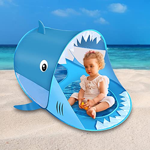 goforwealth Barraca infantil de tubarão de porta dupla – barraca de praia para bebês com piscina, ba