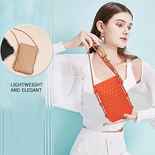 Image of myfriday Mini Quilted Crossbody Purse, Chain Strap Summer Shoulder Bag | Metal ball chain adjuster, snap closure and lightweight phone pouch add cute summer carry for holidays and shopping