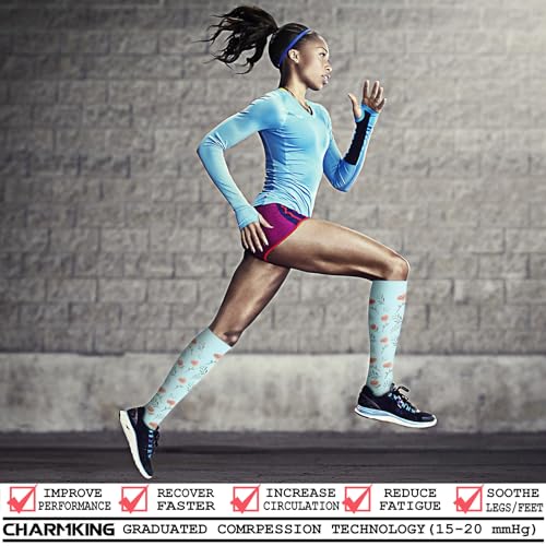 Image of CHARMKING Compression Socks for Women & Men Circulation (8 Pairs) 15-20 mmHg Best Calf Socks Support for Athletic Cycling