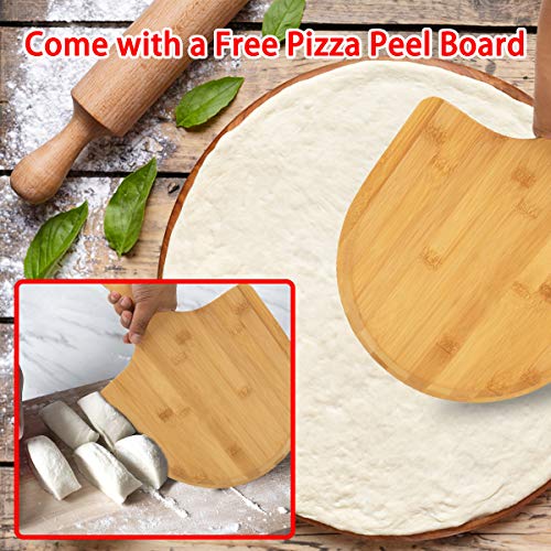 GEEBOBO Pizza Stone for Oven and Grill, Free Wooden Pizza Peel Paddle,Durable and Safe Pizza Stone for Grill,Thermal Shock Resistant Cordierite Cooking Stone,Baking Stone (10 inch)