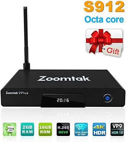 Zoomtak Tv Box Vplus S912 Octa Core 2RAM+ 16ROM Support 2K4K Android 6.0 Ethernet 100/1000M Dual Wi-Fi 2.4G+5.8G Bluetooth4.0 HD Decoding H.265 Streaming Media Player Black