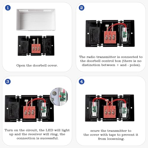 PHYSEN Funksignal Weiterleitung Set: Funkkonverter + 2 Steckdosen Empfänger für Klingelanlagen (3-24V AC/DC), 110dB Lauter Gong, Einfache Installation, Ideal für Funk Erweiterung Türklingel