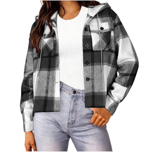 Numaller Womens Plaid Jacket Button Down Long Sleeve Cropped Winter Coats - image 1