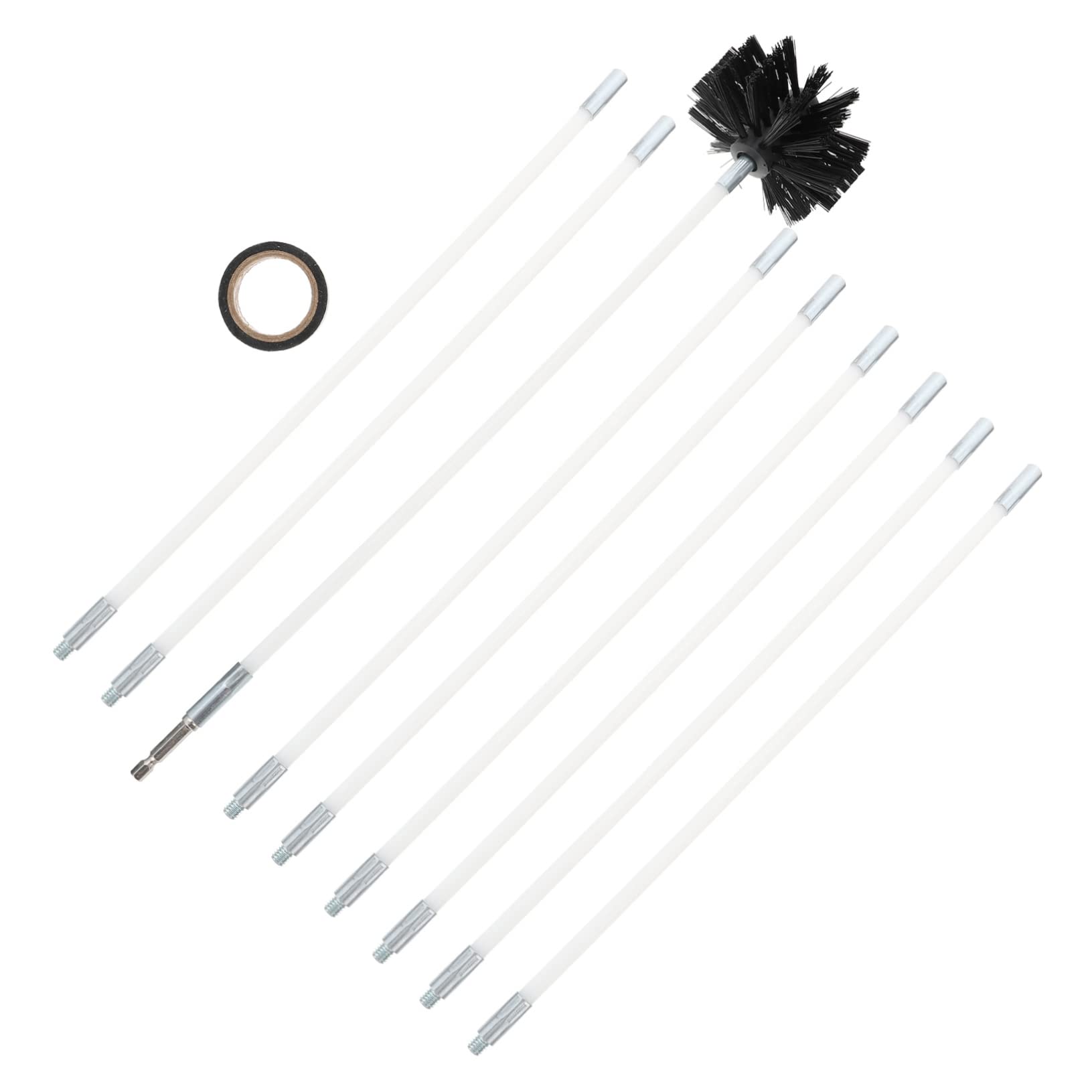 Set Spazzola Canna Fumaria 12 Pezzi Bianco per Pulizia Stufa | Nailon e Pe, Aste Smontabili e Allungabili, per Condotto Cucina e Sfiato, Pulizia Completa