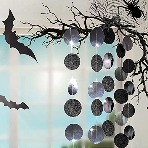 Glitter Charcoal Grey Black Circle Garland Kit Halloween Party Decoration Hanging Polka Dots Streamer Backdrop Banner For Birthday Decor Wedding Retirement Bachelorette Bridal Shower Decor #TOP2
