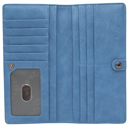 Image of Alldaily Ultra Slim Thin Women Wallet RFID Blocking Credit Card Holder Bifold Long Ladies Billfold (Blue)