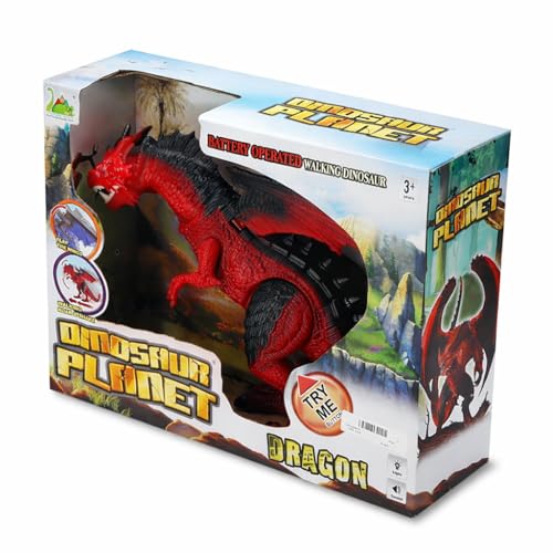 Liberty Imports Walking Dragon Toy - Interactive Robotic Fire Dragon Large 18&rdquo; Battery Operated Figure with Flapping Wings, Roaring Sounds, and Light Up Eyes for Kids (Walking Dragon)
