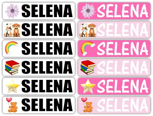 Name Labels for Kids - Selena Design (12 Pack) 3.25