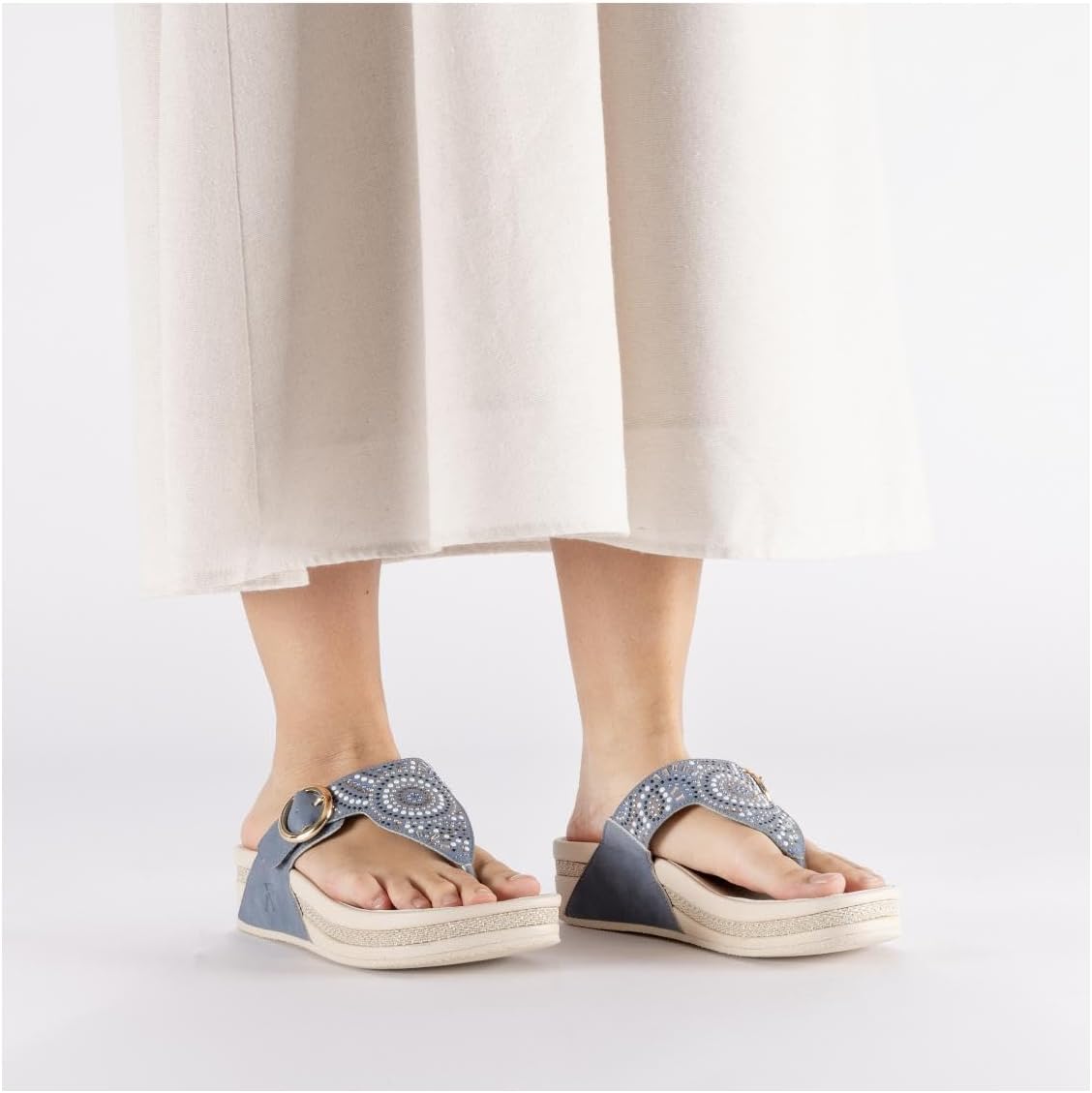 Rieker Women's V1465 Toe Separator Sandals, blue, 7 US
