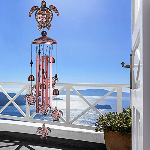 Sea Turtle Wind Chimes Outdoor Indoor Decor - With 4 Tubes 6 Bells 7 Turtles 37In Waterproof Suspension Mobile Tortoise Wind Chimes For Home, Xmas Mom Gifts, Balcony, Festival, Tree, Garden Decoration #TOP4