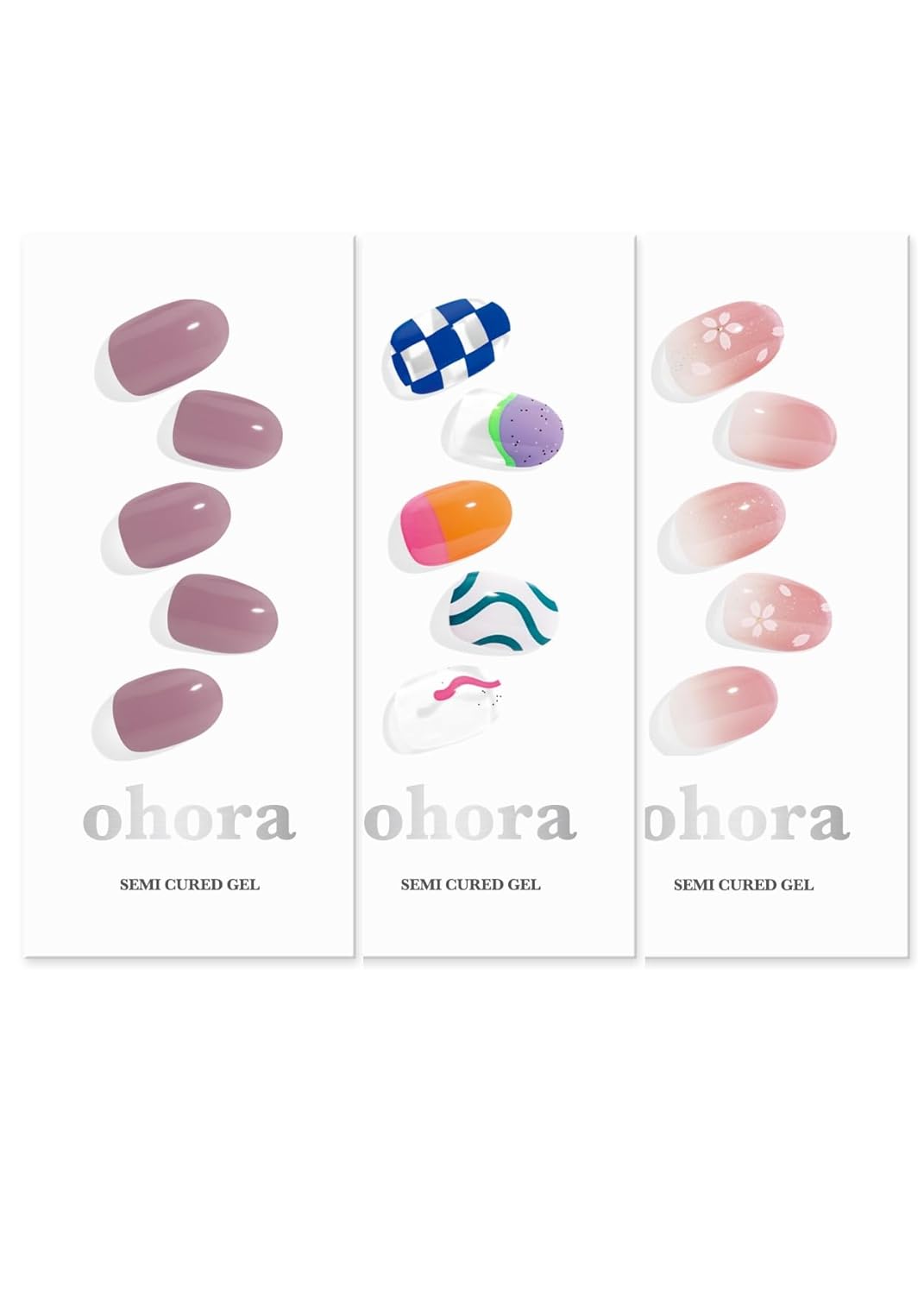 ohora Semi Cured Gel Nail Set of 3 (N Bare Plum & N Snatched & N Blossom) - Professional Salon-Quality Nail Care
