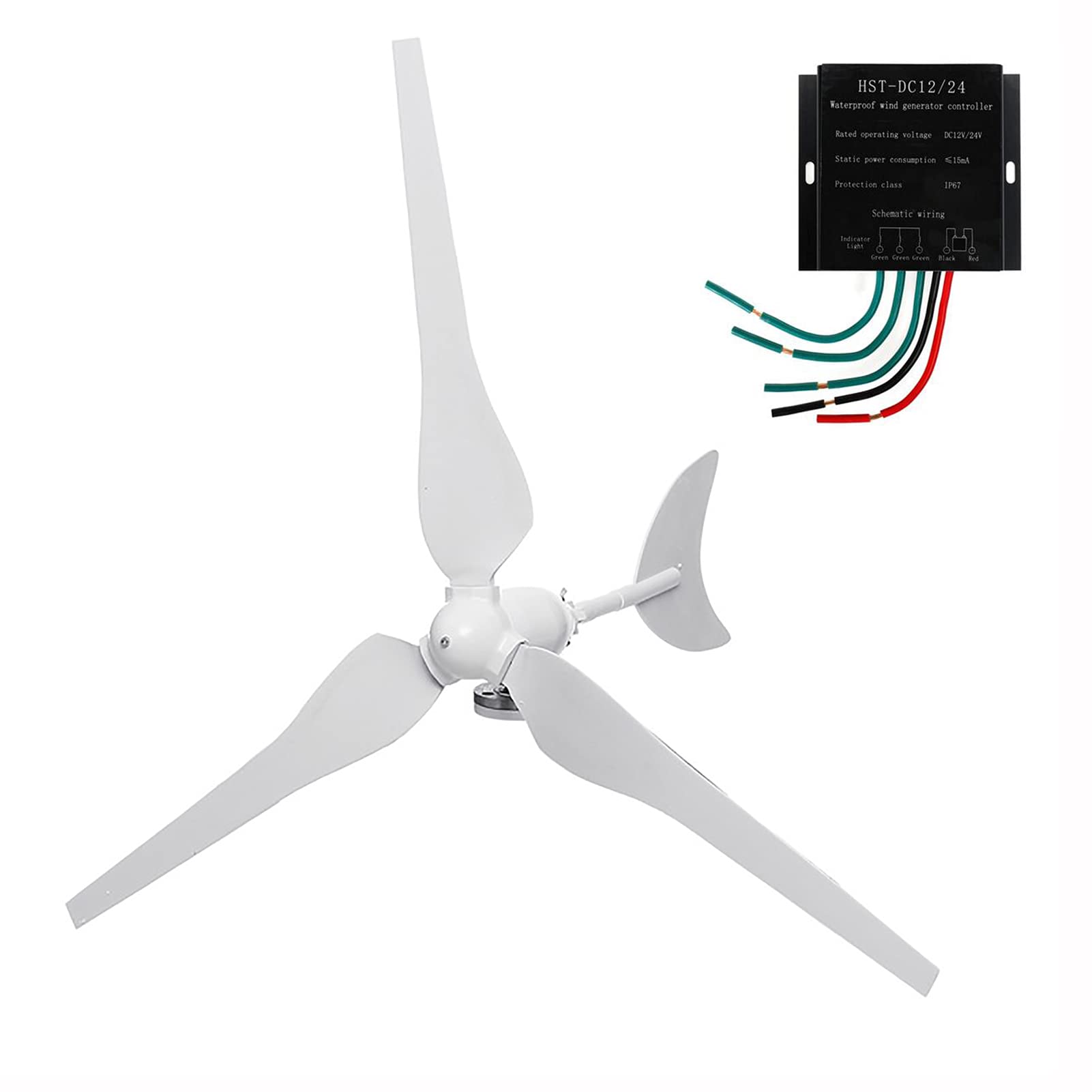 Éolienne Génératrice Éolienne 3 Lames LW Vitesse du Vent Roulements De Démarrage Lampadaires De Jardin Éoliennes avec Contrôleur De Charge Jardin-Blanc 12v