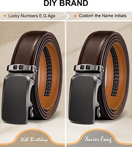 Image of KEMISANT Belt Men, Sliding Ratchet Belt Genuine Leather For Gift Mens Dress Pants Oxfords,Size Adjustable