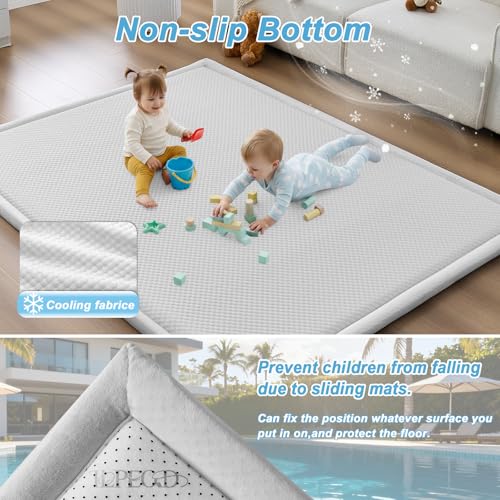 Image of Baby Play Mat for Floor Nursery Rug Muscle Area Rug Playroom Rug 50x50 inch Playpen Mat Elastic Foam 1.3 inch Thick Crawling for Babies,Toddlers, Infants, Kids(Ripple Light Grey)