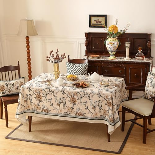 ISAENNE Designer Vintage Linen Extra Long Tablecloth Rectangle,Floral and Bird Pattern Elegant Table Cloth,Fall Wrinkle Resistant Decor Tablecloths for Dining Kitchen Christmas,67"*118"-Murad A by ISAENNE - Image 6