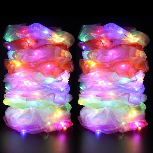 20 Pcs LED Scrunchies Light up Hair Scrunchies Glow in the Dark Hair Ties with 3 Light Modes Neon Hair Accessories for Women Glow Hair Bands
