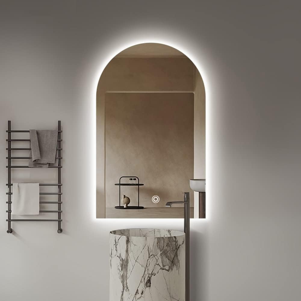 Eleganckie Lusterko łazienkowe z podświetleniem LED z 3 kolorami ściemniane światło, lustro ścienne do makijażu, przełącznik dotykowy z czujnikiem, pionowe zawieszenie