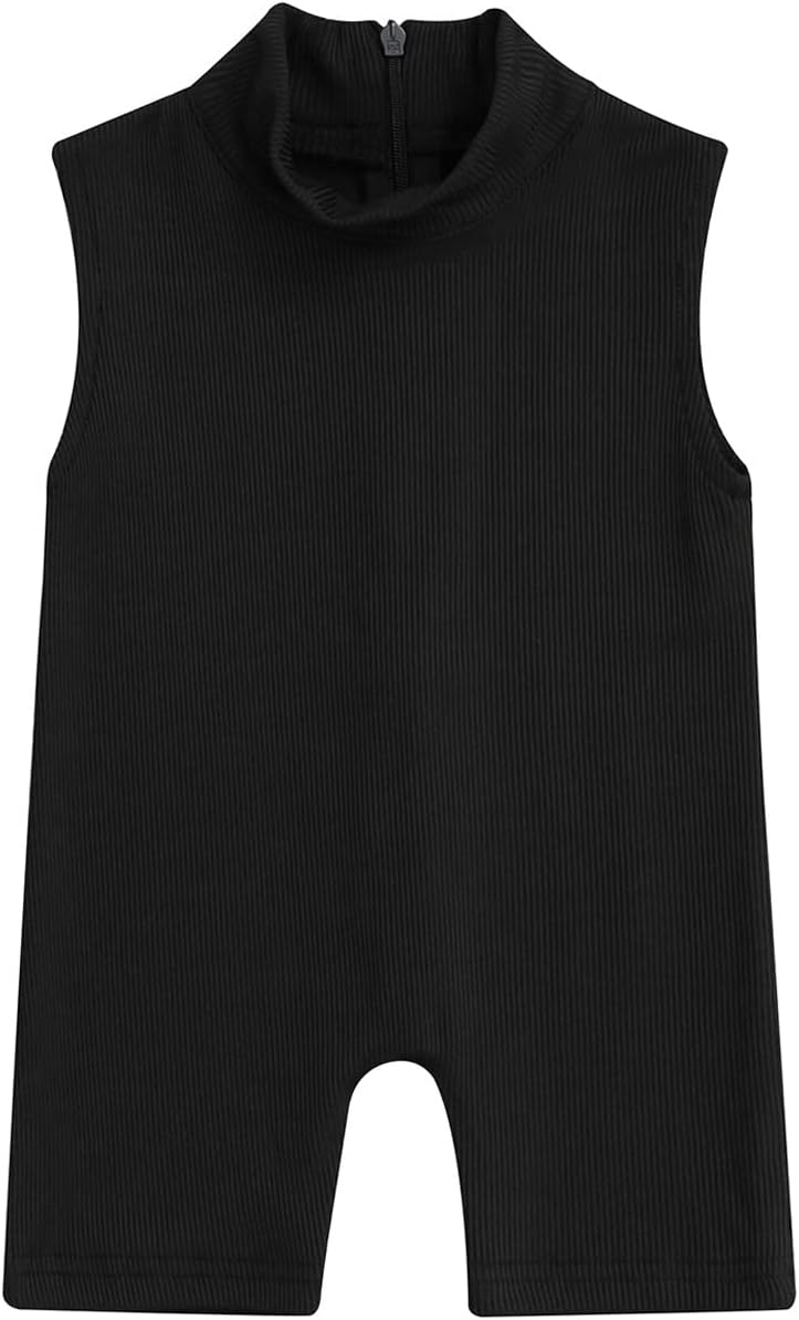 Toddler Baby Girl Jumpsuit Solid Color High Neck Basic Plain Tank Romper Sleeveless Short Jumpsuit Playsuit