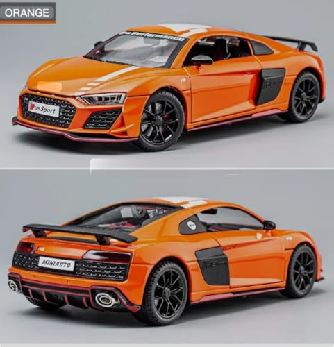 Image of Scale Exclusive Alloy Metal Pull Back | Die-cast Car Model with Sound Light Mini Auto Toy for Kids Metal Model Toy Car with Sound and Light (1.24 Scale -DC AODI R8 V10-ORANGE)