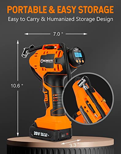 Worksite Cordless Tire Inflator Air Compressor, Battery Powered Car Tire Pump, Portable Handheld Air Pump With 12V Car Power Adapter Digital Pressure Gauge For Cars Motorcycles, Orange #TOP5