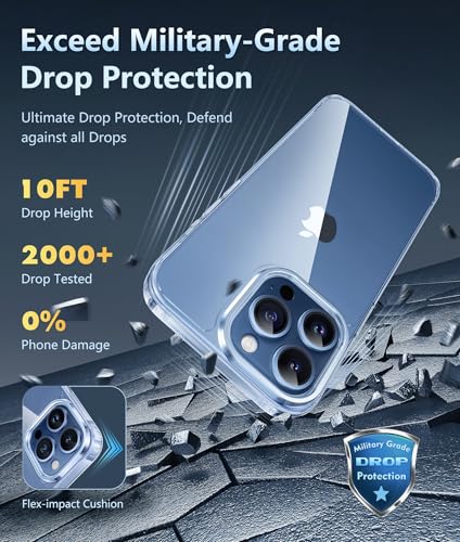 Image of FNTCASE for iPhone 15 Pro Case: Clear Phone Cases Compatible with Magsafe Slim Anti Yellowing Military Grade Drop Protection Rugged Shockproof Protective Transparent Cell Phone Cover (B-Clear)