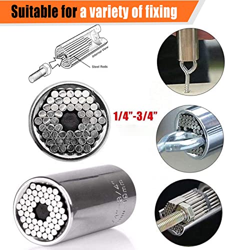 Jeseny 2 Pcs Socket Wrench Repair Tools, 7Mm-19Mm Multifunctional Ratchet Socket Wrench Set, With Power Drill Grip Comfort Socket Adapter, For Car Mechanic, Hvac, Electrician For Men Gifts (Silver) #TOP3