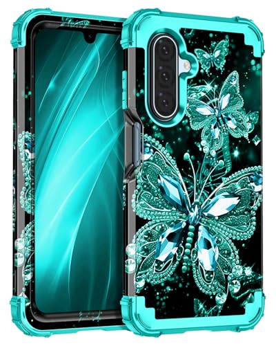 Miqala for Galaxy A17 5G Case,Glow in The Dark Three Layer Heavy Duty Shockproof Full Protection Hard Plastic Bumper+Soft Silicone Protective Case for Samsung Galaxy A17 5G 6.7 inch,Blue Black