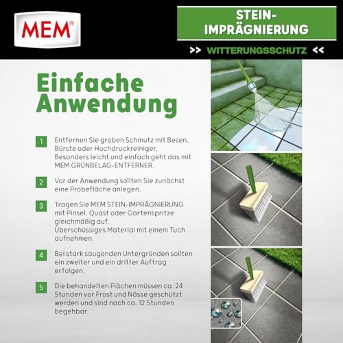 MEM Stein-Imprägnierung, Wasser- und schmutzabweisend, Schützender Abperleffekt, Lösemittelfrei, Transparent, 10 l