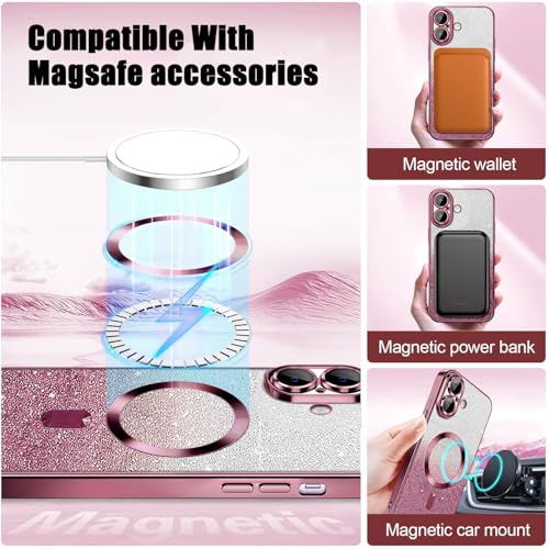 Image of Misscase for iPhone 17 Case Compatible with MagSafe,Built-in Camera Lens Protector Full Protection Soft TPU Anti-Scratch Anti-Fingerprint Magnetic Glitter Slim Case Cover 6.3 inch Pink