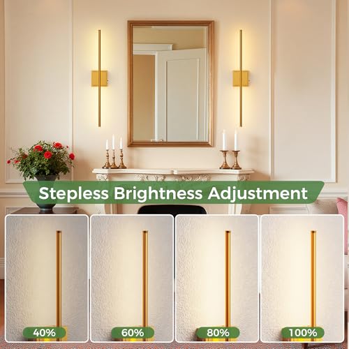 Image of DORESshop Battery Operated Wall Sconces Set of 2, Dimmable Battery Wall Sconce with Remote Control, Brass 350Rotate Rechargeable Sconces, 28.1 Inch Wireless Wall Lights for Bedroom, Living Room