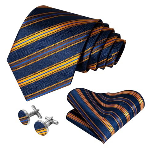 Image of 5PCS Mens Premium Silk Tie, Pocket Square, Cufflinks, Drilled Tie Ring and Lapel Pin Set for Wedding Groom Party