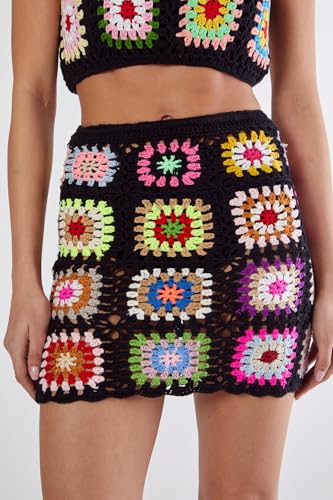 Women's Floral Hand Crochet Knitted Mini Skirt3
