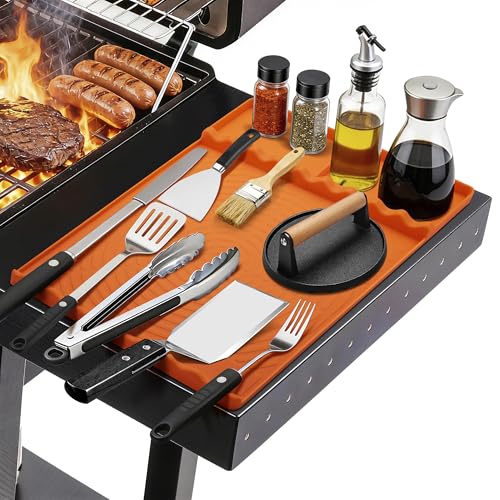 Silicone Grill Mat for Blackstone - BBQ Griddle Tools Side Mat with Drip Pad Griddle Tools Mat for Outdoor Kitchen Countertop BBQ Grill Accessories Gifts for Men (Orange)
