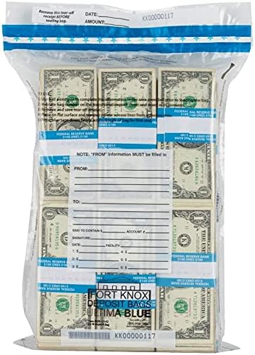 BankSupplies Ultima Blue Dual Pocket Clear Deposit Bags |12W x 16H | Pack of 500 | Transit, Transfer, Valuables | Tamper Evident Tape | Captive Flap Closure | Security Deposit Bag