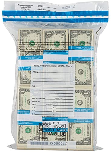 BankSupplies Ultima Blue Dual Pocket Clear Deposit Bags | 12W x 16H | Pack of 100 | Transit, Transfer, Valuables | Tamper Evident Tape | Captive Flap Closure | Security Deposit Bag