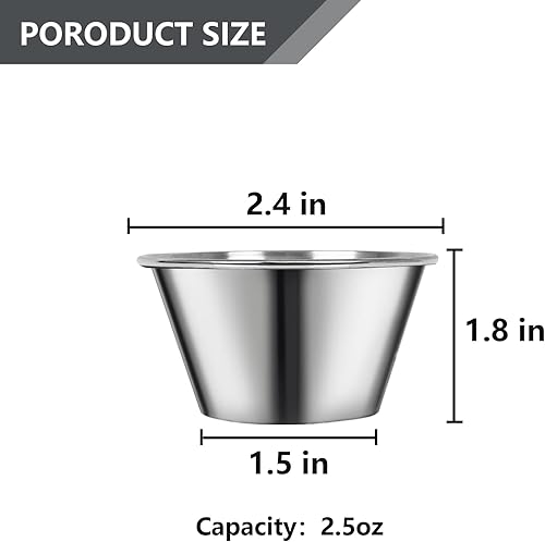 Miniatura 2 de Artcome Paquete de 55 tazas de salsa de condimentos de acero inoxidable, ideales para inmersión y tazas de porciones, 2.5 onzas