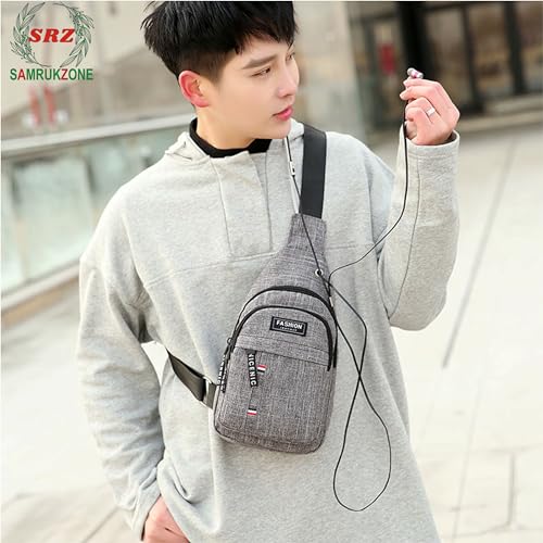 Image of SAMRUKZONE SRZ Crossbody Sling Bag for Men, Women, Water Resistant, Oxford Material, 4 Pockets, Earphone Hole