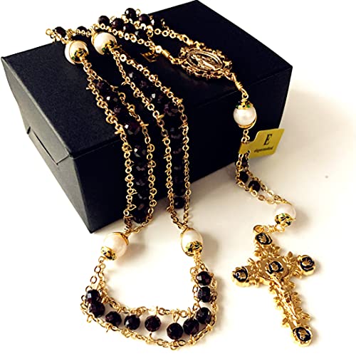 elegantmedical handmade Gold Ladder to Heaven Garnet Beads Catholic Rosary crucifix Necklace box4