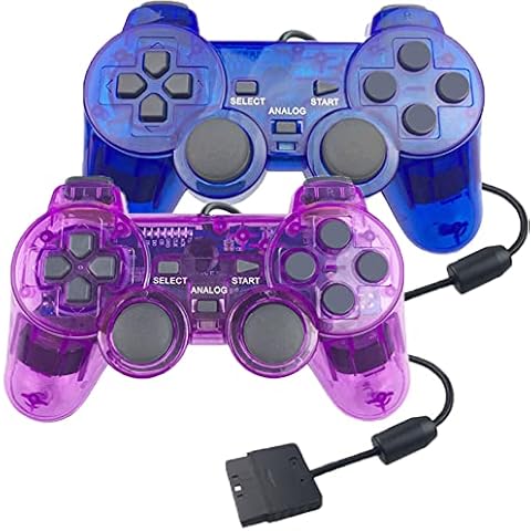 Hovlian 2 Pack PS2 Wired Controller,Double Shock Gamepad Compatible with Playstation 2 Console(Clear Blue and Clear Purple) Cover
