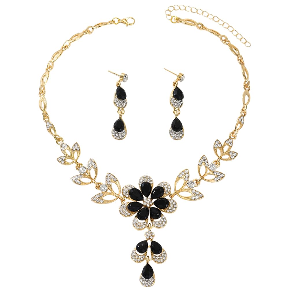 ALMLWIAJ Kristall Halskette Ohrringe Sets Schmuckset für Frauen, Blumen Tropfen Schmuck 2 teilig für Braut Hochzeitsfeier
