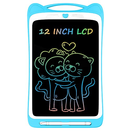 kyansin Table d'écriture LCD pour Les Enfants, 12 Pouces électronique coloré L'écriture Dessin Doodle Board Tablette Digital Ewriter Pad avec Verrouillage d'écran pour l'école à Domicile (Bleu)