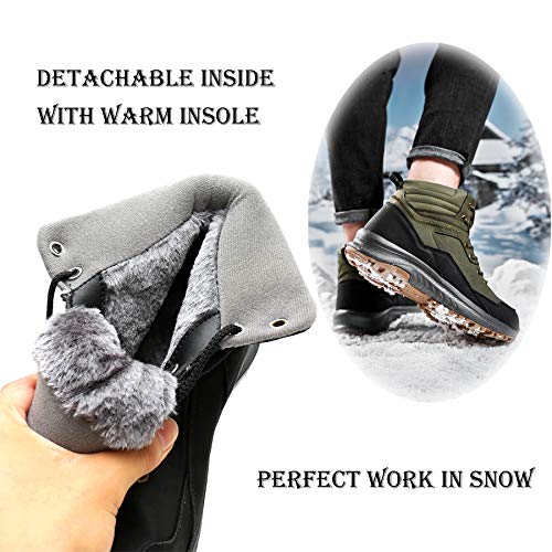 UPSOLO Mens Ankle Backpacking Hiking Boots Snow Booties Warm Soft Sole Comfortable Extra Wide Width Thicken Lightweight Walking Casual Sneakers(9102 Green 44)