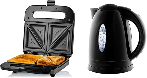 Ovente Sandwicherera eléctrica con placas antiadherentes, parrilla interior de 750 W, artículos esenciales de cocina o dormitorio, fácil de limpiar