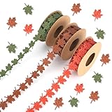 3 Rolls Maple Leaf Fall Ribbon, 15 Yards Thanksgiving Ribbons Brown Orange Green Fabric Maple Autumn Trim Embellishment for DIY Crafts Gift Wrapping Seasonal Decor Harvest Festival Supplies